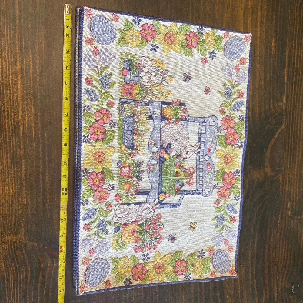 Set of 4 Easter Bunny Garden Woven Tapestry Placemats Spring Floral Blue